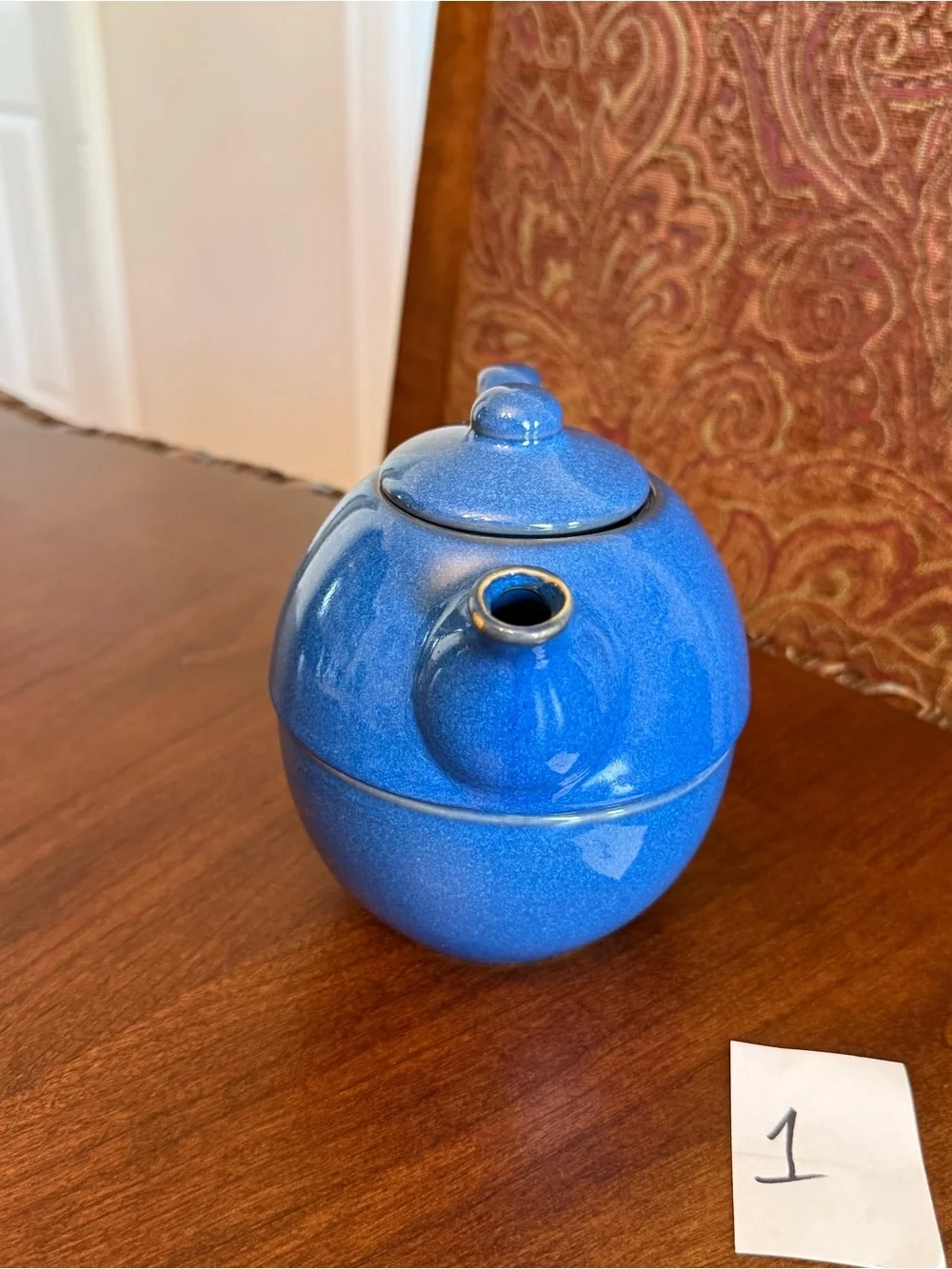 Pier 1 Blue Stoneware Tea for One Stackable 3-Piece Set with Teapot, Lid and Cup